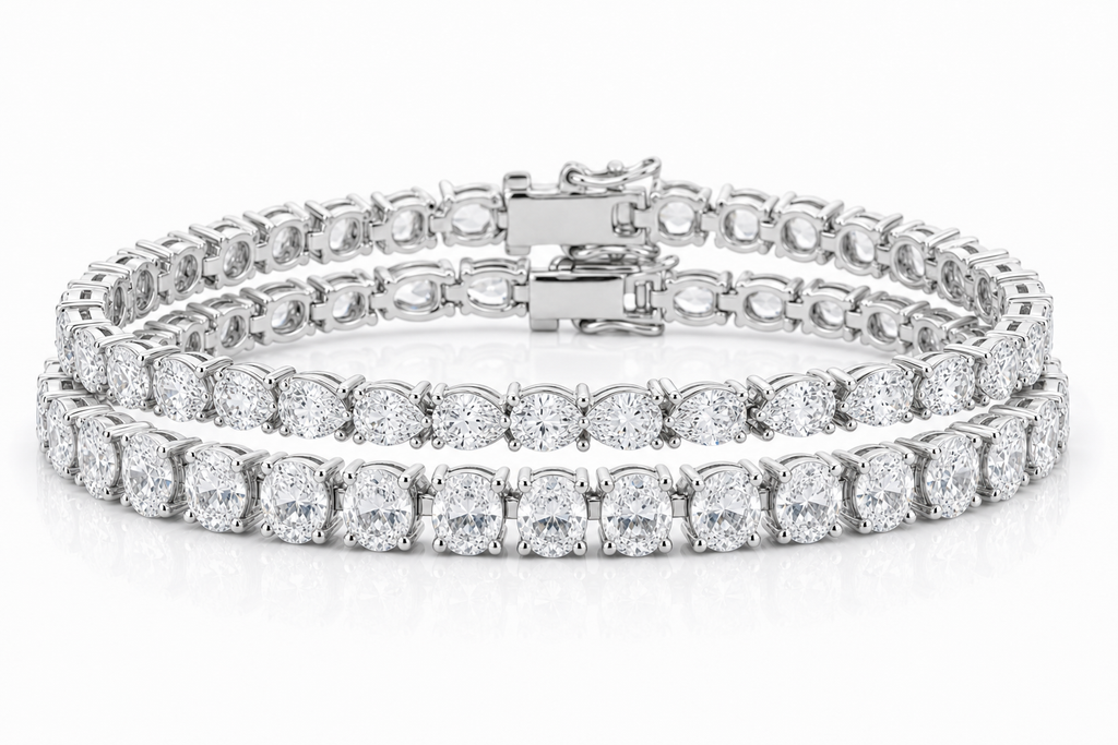 Oval & Pear sterling silver tennis bracelet stack - hero