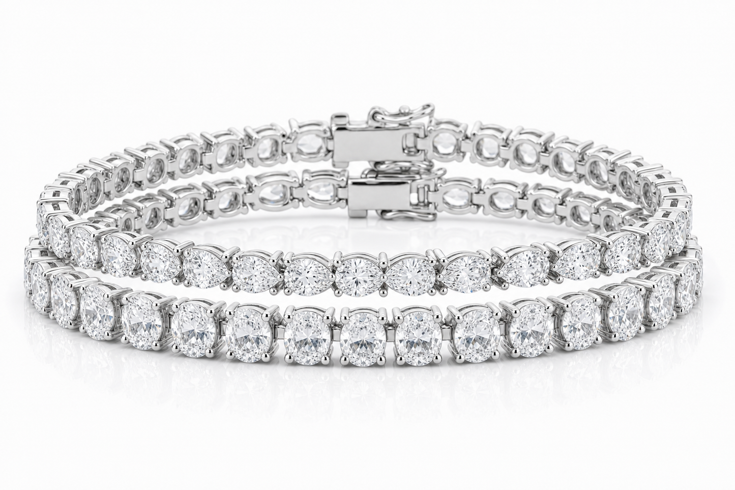 Oval & Pear sterling silver tennis bracelet stack - hero