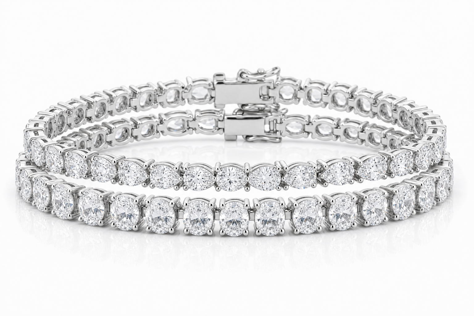 Oval & Pear sterling silver tennis bracelet stack - hero