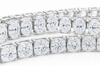 Oval & Elongated Cushion sterling silver tennis bracelet stack - detail