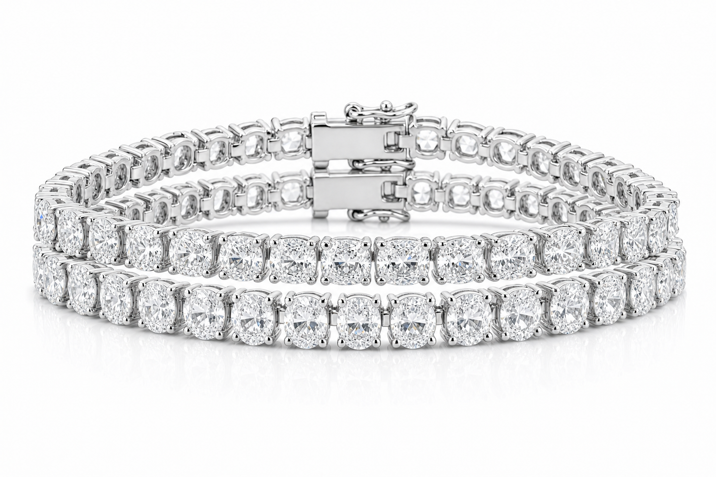 Oval & Elongated Cushion sterling silver tennis bracelet stack - hero