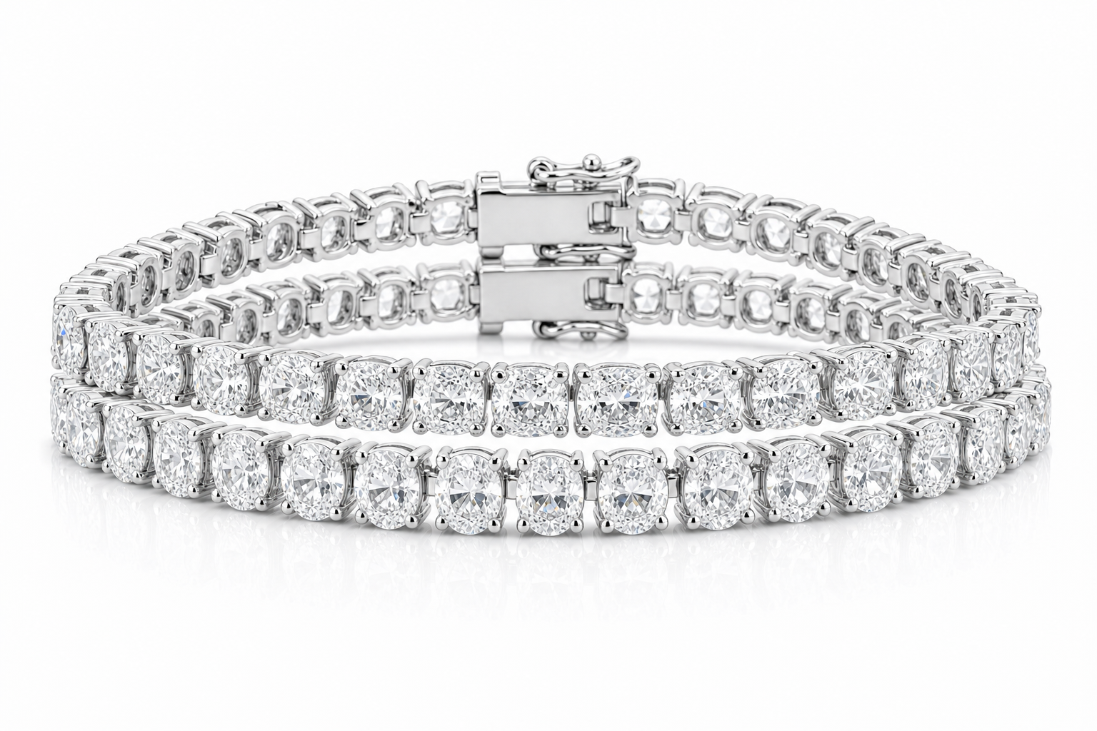 Oval & Elongated Cushion sterling silver tennis bracelet stack - hero