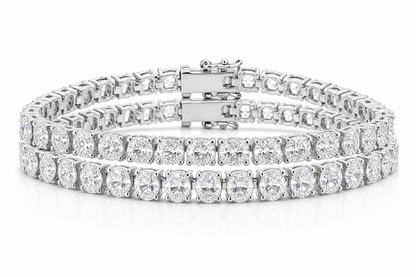 Oval & Elongated Cushion sterling silver tennis bracelet stack - hero