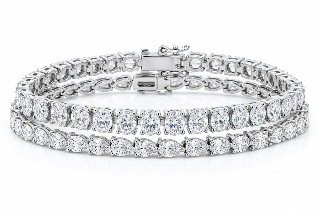 Pear & Oval sterling silver tennis bracelet stack - hero