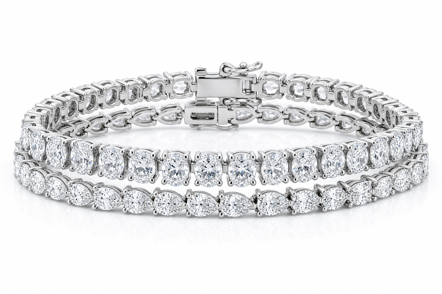 Pear & Oval sterling silver tennis bracelet stack - hero