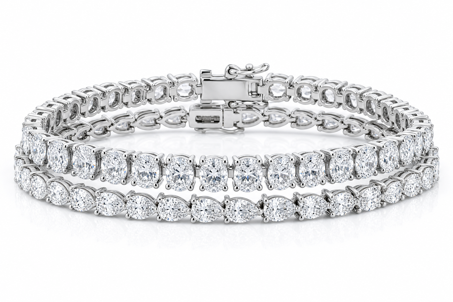 Pear & Oval sterling silver tennis bracelet stack - hero