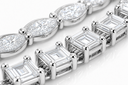 Marquise & Emerald Cut sterling silver tennis bracelet stack - detail