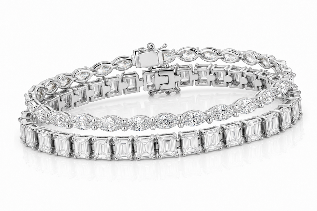 Marquise & Emerald Cut sterling silver tennis bracelet stack - hero