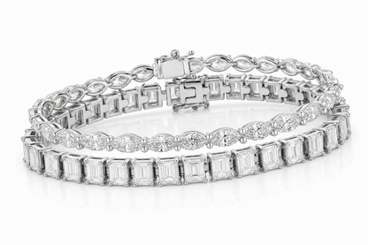 Marquise & Emerald Cut sterling silver tennis bracelet stack - hero
