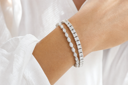 Marquise & Emerald Cut sterling silver tennis bracelet stack - life