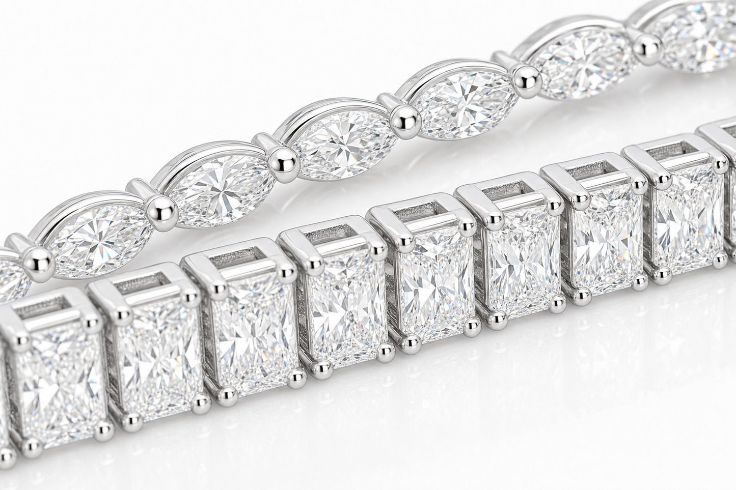 Marquise & Radiant sterling silver tennis bracelet stack - detail