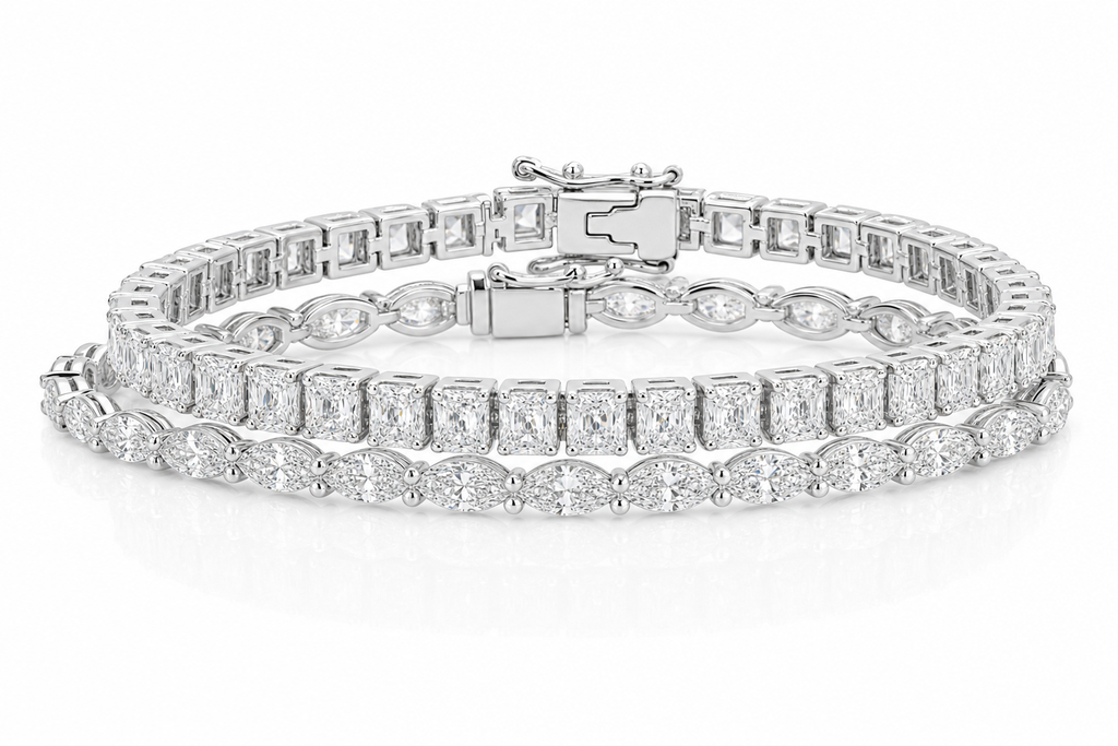 Marquise & Radiant sterling silver tennis bracelet stack - hero