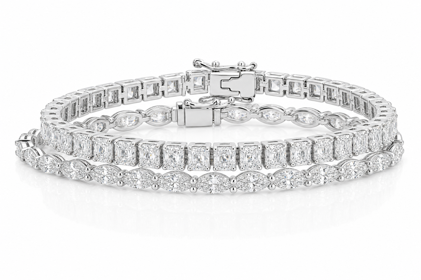 Marquise & Radiant sterling silver tennis bracelet stack - hero