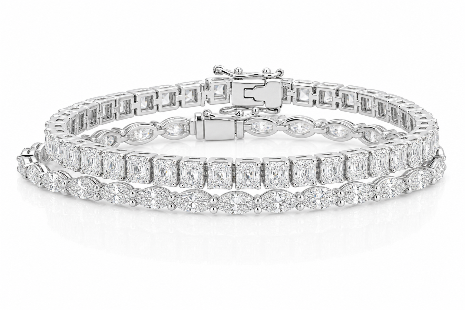 Marquise & Radiant sterling silver tennis bracelet stack - hero
