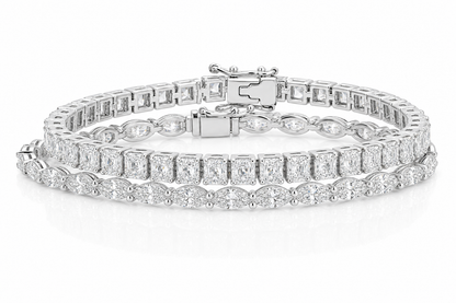 Marquise & Radiant sterling silver tennis bracelet stack - hero