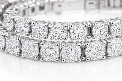 Elongated Cushion & Round sterling silver tennis bracelet stack - detail