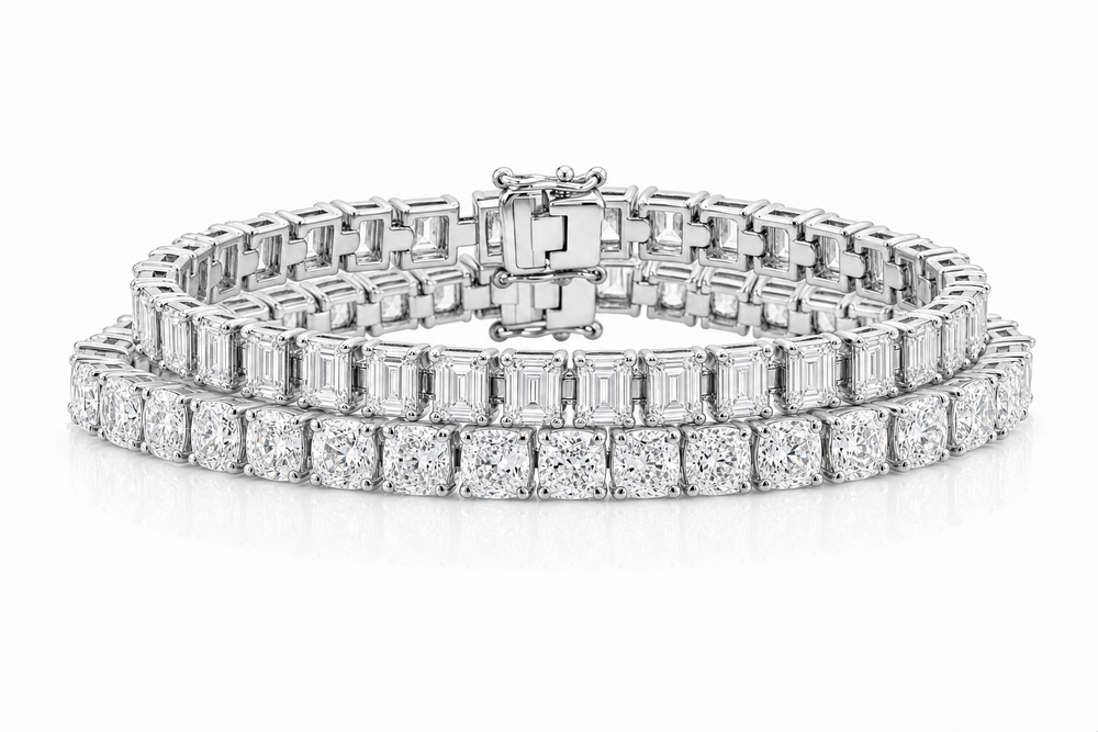 Elongated Cushion & Emerald Cut Sterling Silver Tennis Bracelet Stack
