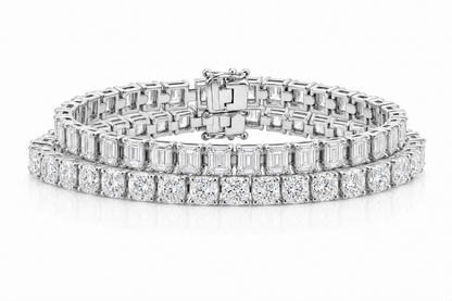Elongated Cushion & Emerald Cut sterling silver tennis bracelet stack - hero