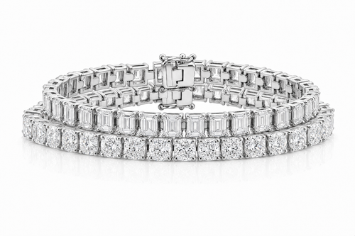 Elongated Cushion & Emerald Cut sterling silver tennis bracelet stack - hero