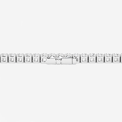 Elongated Cushion and Emerald Cut sterling silver tennis bracelet stack - affordable luxury stackable jewelry with moissanite, lab-grown and natural diamond options