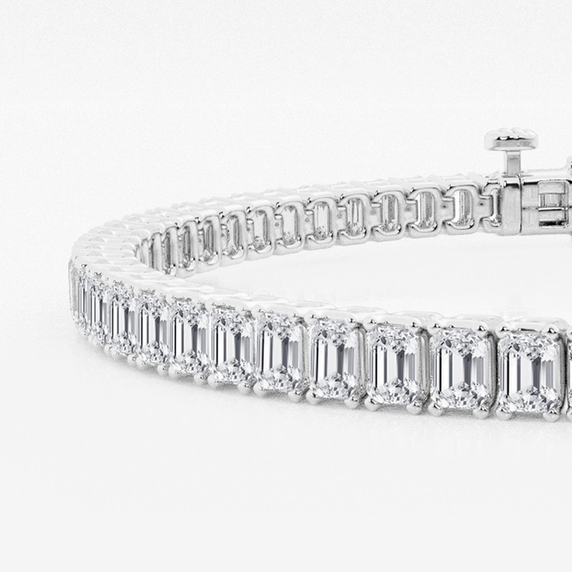 Elongated Cushion and Emerald Cut sterling silver tennis bracelet stack - affordable luxury stackable jewelry with moissanite, lab-grown and natural diamond options