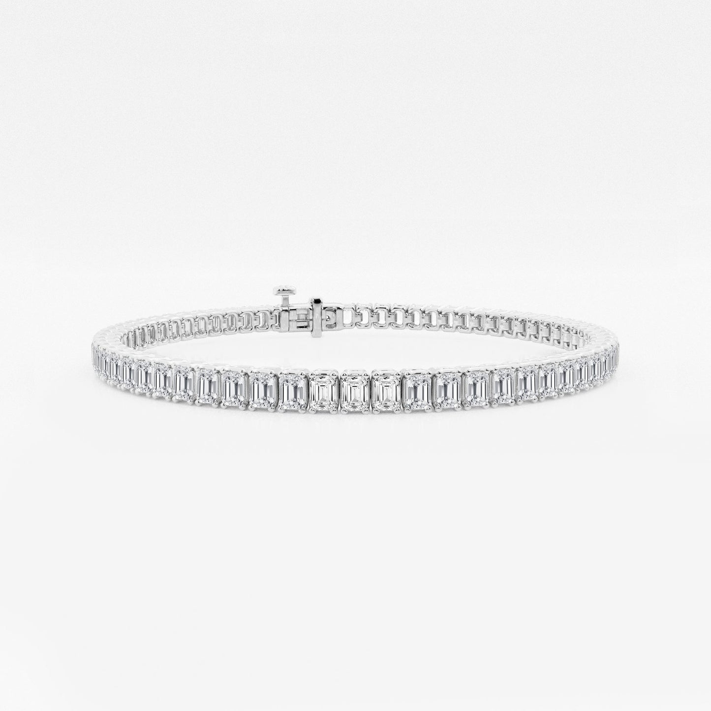 Elongated Cushion and Emerald Cut sterling silver tennis bracelet stack - affordable luxury stackable jewelry with moissanite, lab-grown and natural diamond options