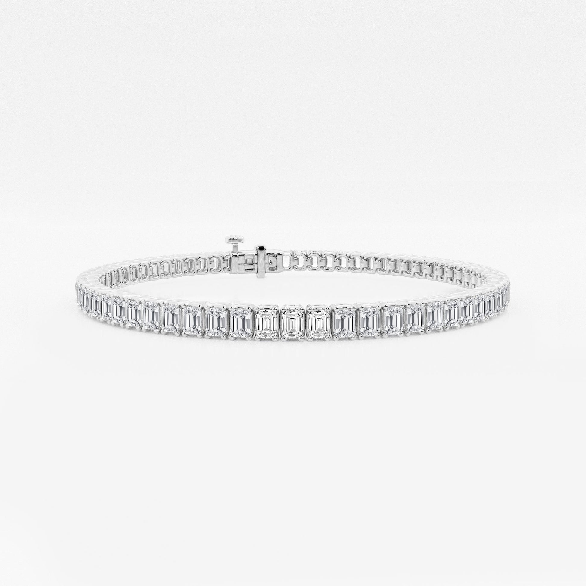 Elongated Cushion and Emerald Cut sterling silver tennis bracelet stack - affordable luxury stackable jewelry with moissanite, lab-grown and natural diamond options