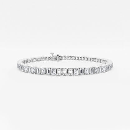 Elongated Cushion and Emerald Cut sterling silver tennis bracelet stack - affordable luxury stackable jewelry with moissanite, lab-grown and natural diamond options