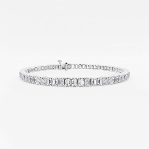Elongated Cushion and Emerald Cut sterling silver tennis bracelet stack - affordable luxury stackable jewelry with moissanite, lab-grown and natural diamond options