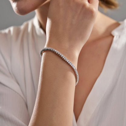 Elongated Cushion and Emerald Cut sterling silver tennis bracelet stack - affordable luxury stackable jewelry with moissanite, lab-grown and natural diamond options