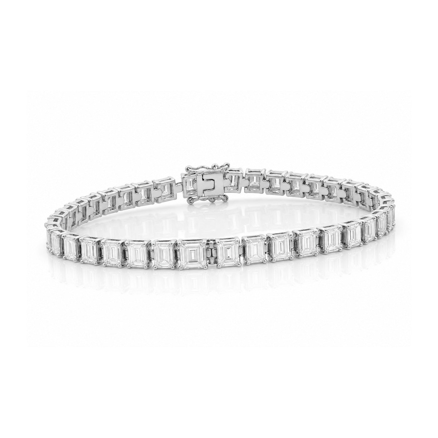 Emerald Cut Sterling Silver Tennis Bracelet